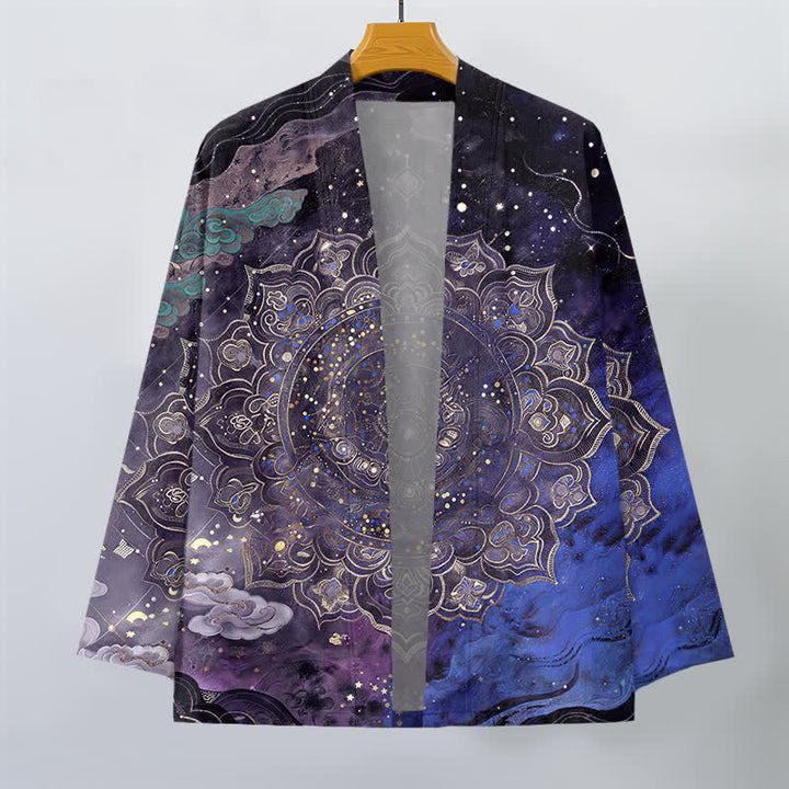 Buddha Stones Bawełniane kimono męskie z wzorem galaktycznej mandali z otwartym przodem - image 1