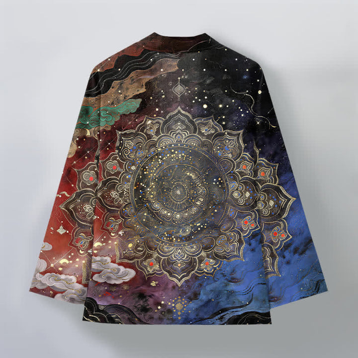 Buddha Stones Bawełniane kimono męskie z wzorem galaktycznej mandali z otwartym przodem - image 11