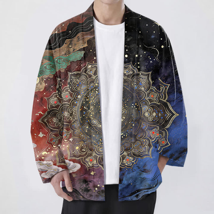 Buddha Stones Bawełniane kimono męskie z wzorem galaktycznej mandali z otwartym przodem - Cegła ogniotrwała - US/UK/AU48， EU58 (4XL) - image 9