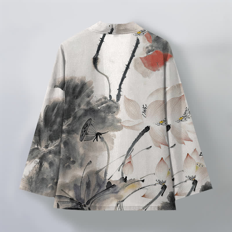 Buddha Stones Męskie kimono z odkrytym przodem i nadrukiem w kwiaty z motywem lotosu - image 2