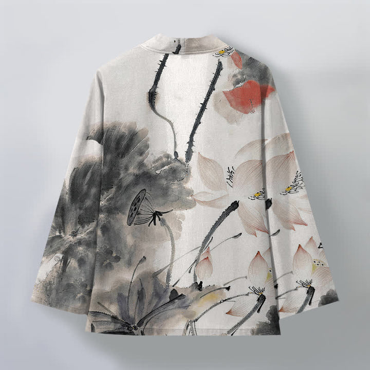 Buddha Stones Męskie kimono z odkrytym przodem i nadrukiem w kwiaty z motywem lotosu - image 2