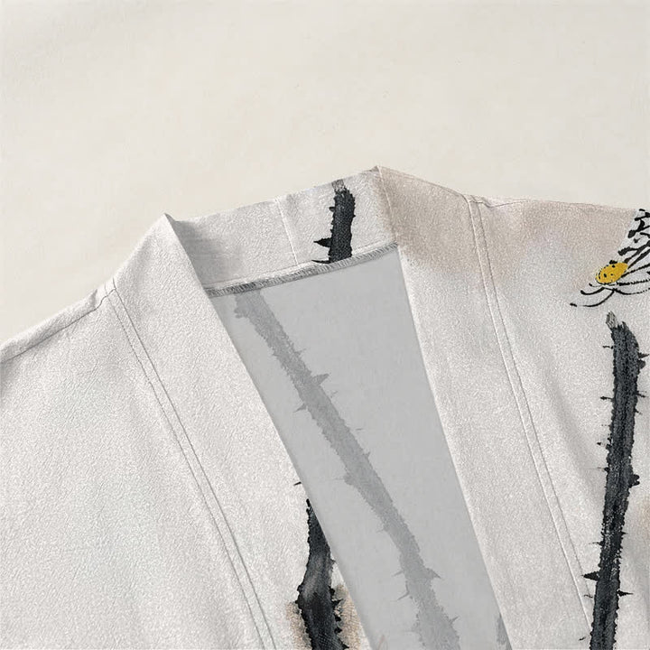 Buddha Stones Męskie kimono z odkrytym przodem i nadrukiem w kwiaty z motywem lotosu - image 3