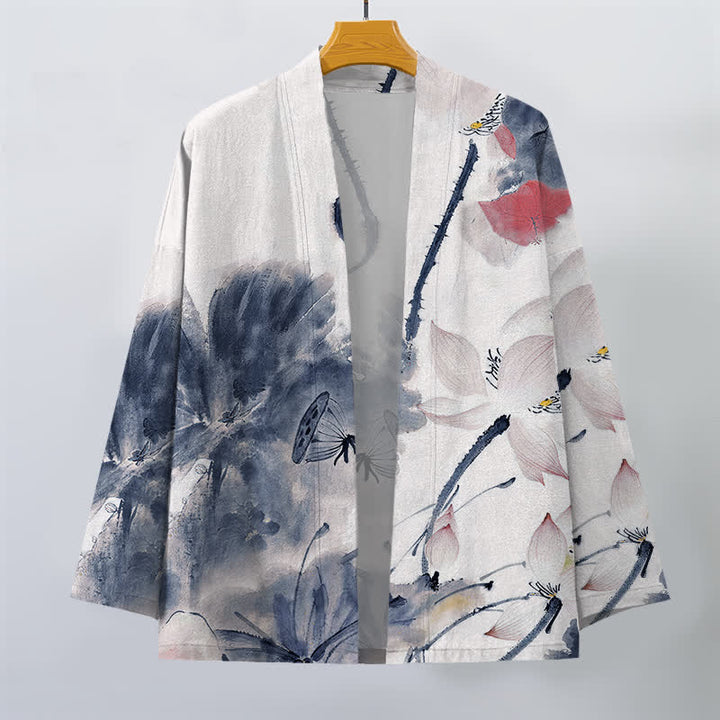 Buddha Stones Męskie kimono z odkrytym przodem i nadrukiem w kwiaty z motywem lotosu - image 7