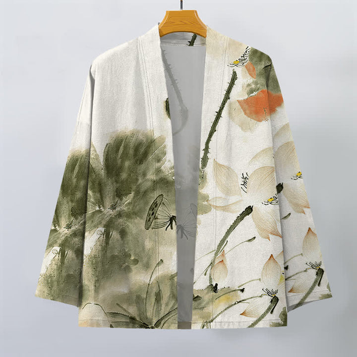 Buddha Stones Męskie kimono z odkrytym przodem i nadrukiem w kwiaty z motywem lotosu - image 10