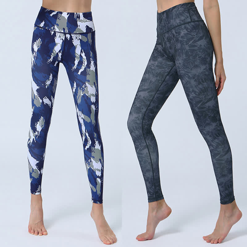 Buddha Stones Kwiaty Liście Nadruk Sport Fitness Joga Legginsy Wysoki Stan Damskie Spodnie do Jogi - image 0