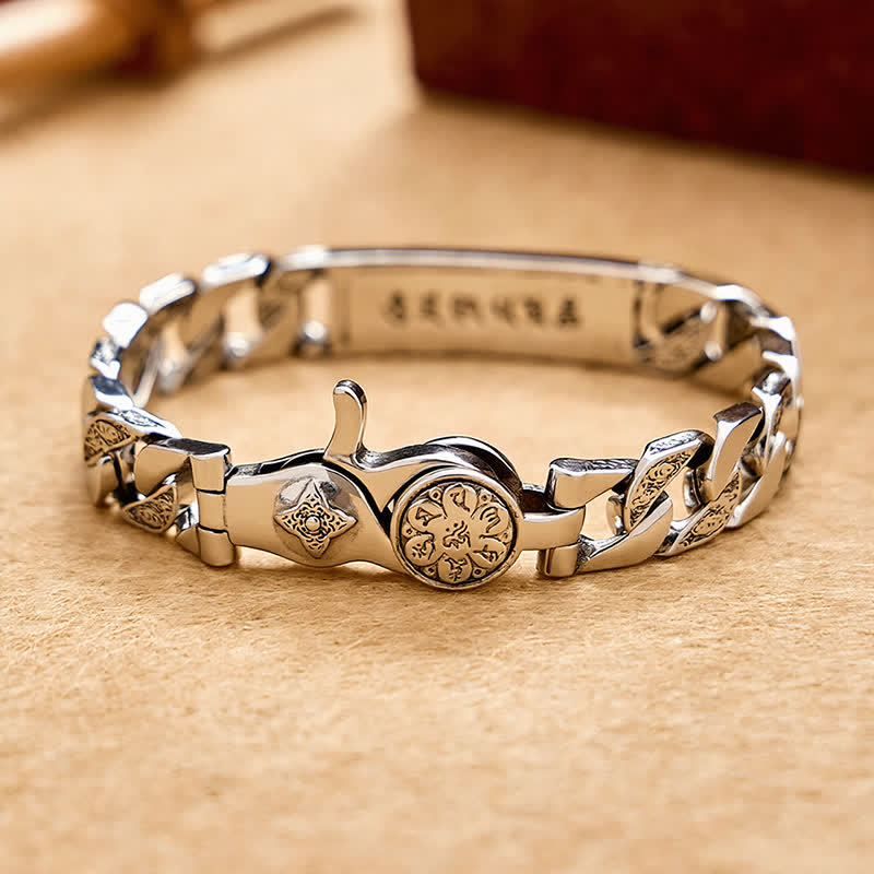 Buddha Stones Bransoletka uziemiająca z miedzi w stylu vintage Taotie Om Mani Padme Hum z płaskorzeźbą - image 2