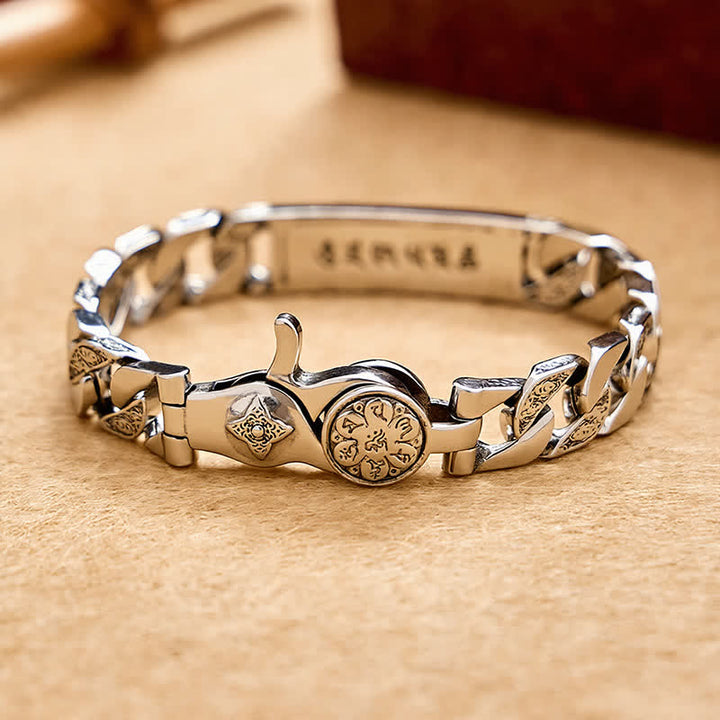 Buddha Stones Bransoletka uziemiająca z miedzi w stylu vintage Taotie Om Mani Padme Hum z płaskorzeźbą - image 2
