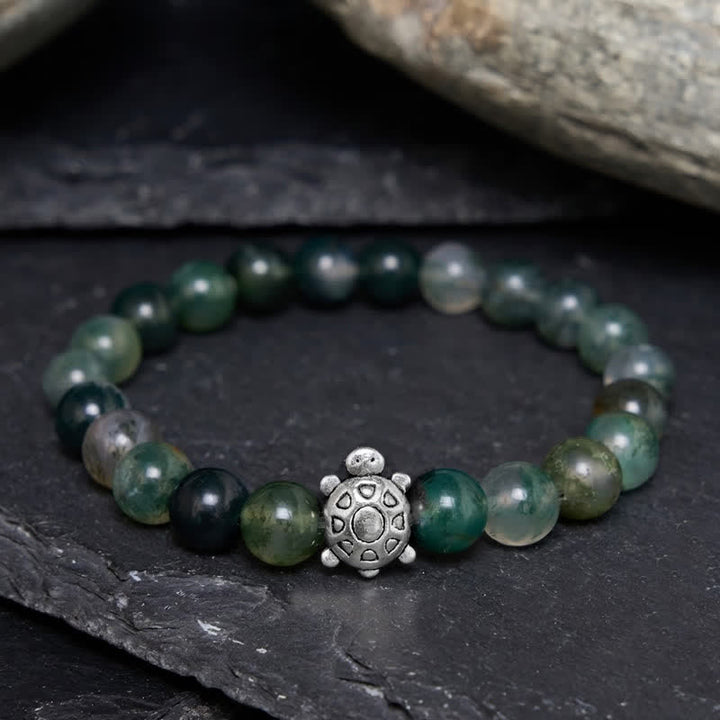 Buddha Stones Bransoletka z agatu mchowego i miedzi z żółwiem - image 2