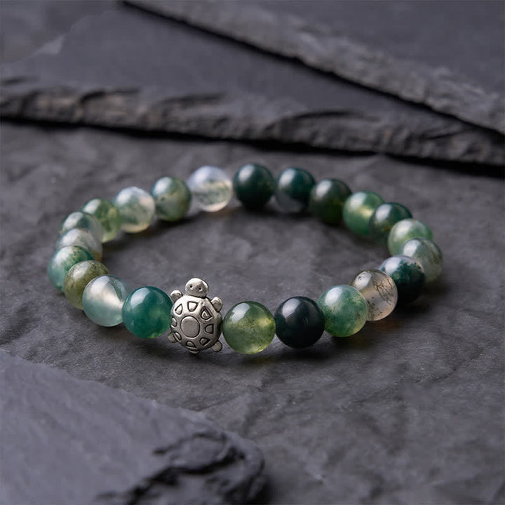Buddha Stones Bransoletka z agatu mchowego i miedzi z żółwiem - image 3