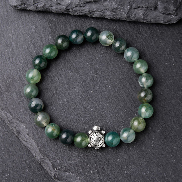 Buddha Stones Bransoletka z agatu mchowego i miedzi z żółwiem - image 1