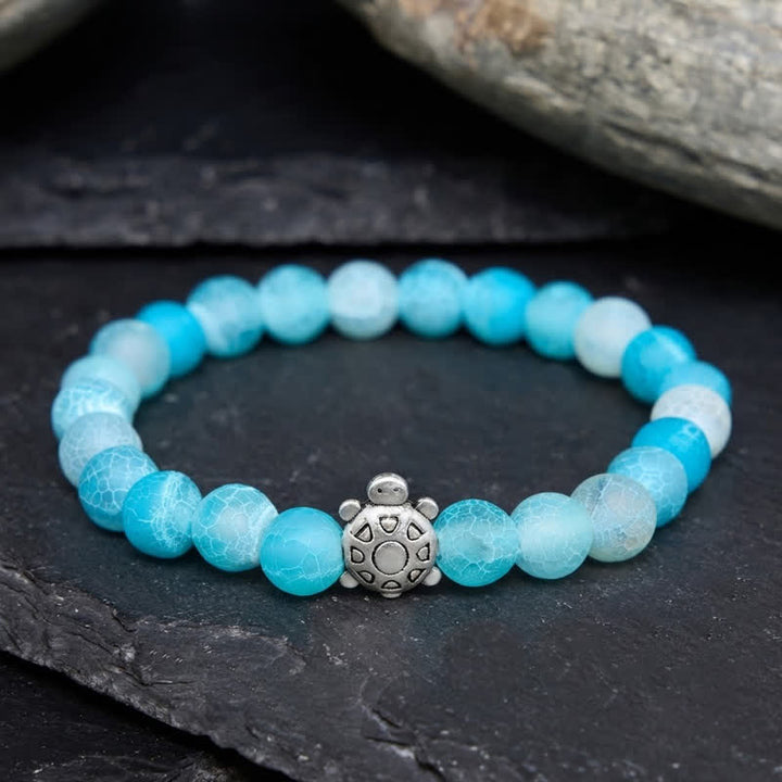 Buddha Stones Bransoletka z koralików Blue Crackle Agate Turtle Calm - image 2
