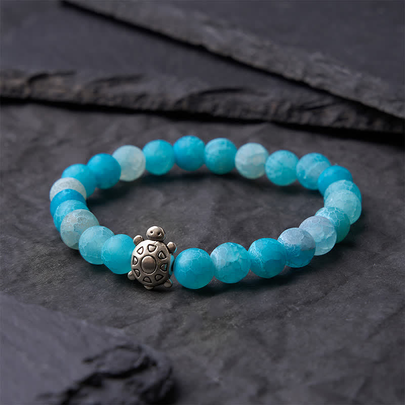 Buddha Stones Bransoletka z koralików Blue Crackle Agate Turtle Calm - image 3