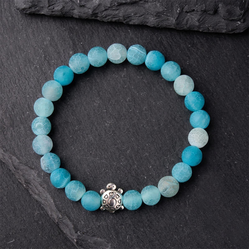 Buddha Stones Bransoletka z koralików Blue Crackle Agate Turtle Calm - image 1