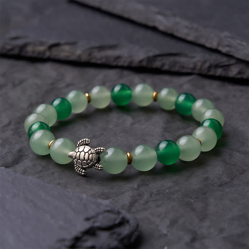 Buddha Stones Bransoletka z koralików Success z naturalnego zielonego agatu i zielonego awenturynu - image 3