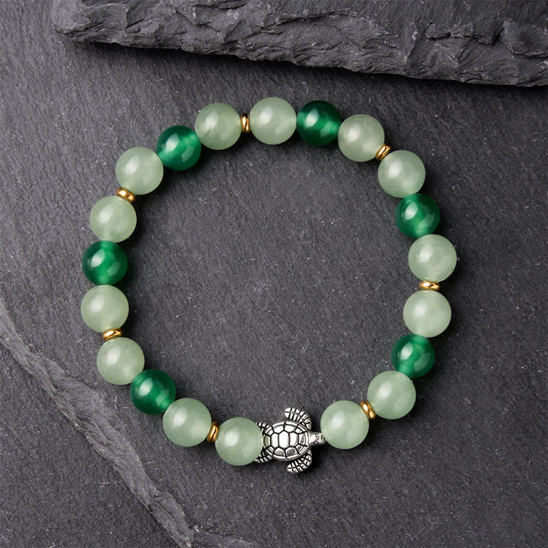 Buddha Stones Bransoletka z koralików Success z naturalnego zielonego agatu i zielonego awenturynu - image 1