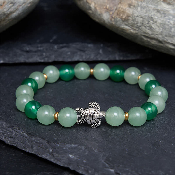 Buddha Stones Bransoletka z koralików Success z naturalnego zielonego agatu i zielonego awenturynu - image 2