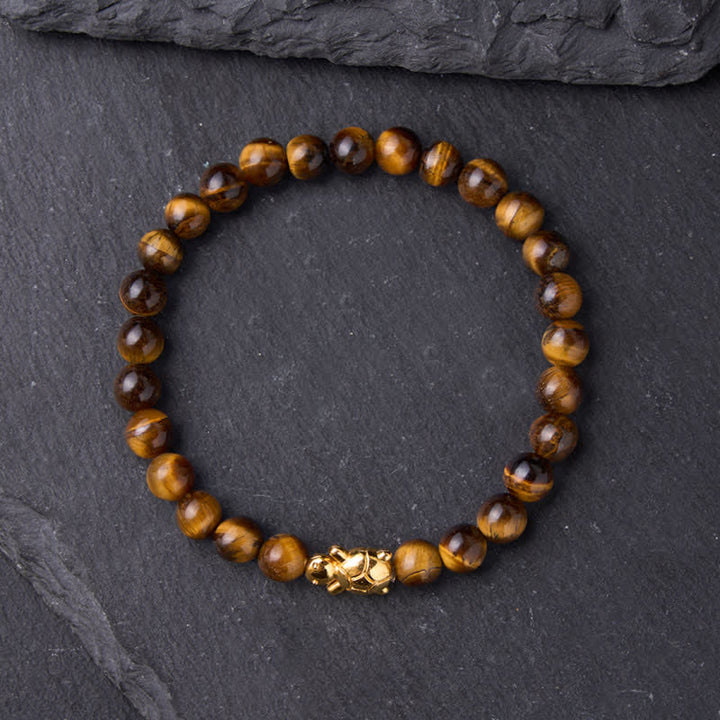 Buddha Stones Bransoletka z naturalnych koralików Courage Beads z tygrysim okiem i akcesoriami do żółwia - image 1
