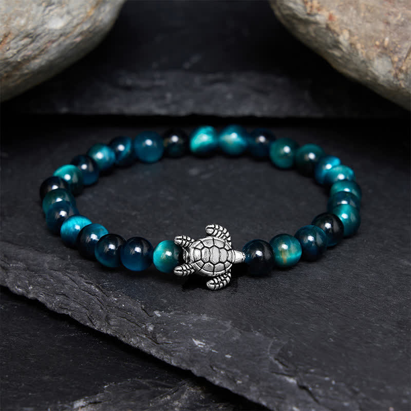 Buddha Stones Bransoletka z niebieskim tygrysim okiem i miedzianym żółwiem - 6 mm niebieskie tygrysie oko (obwód nadgarstka: 5,5–5,9 cala/14–15 cm) - image 0