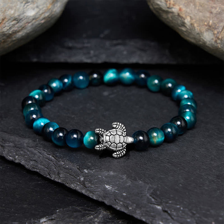 Buddha Stones Bransoletka z niebieskim tygrysim okiem i miedzianym żółwiem - 6 mm niebieskie tygrysie oko (obwód nadgarstka: 5,5–5,9 cala/14–15 cm) - image 0