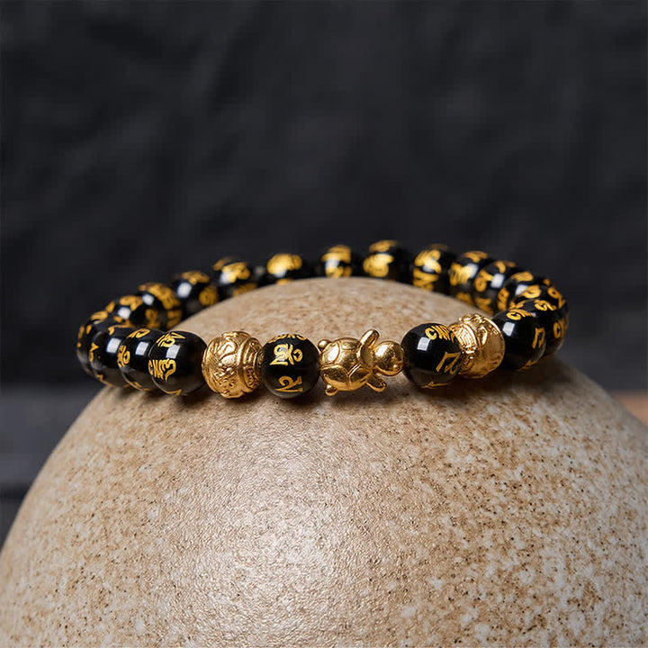 Buddha Stones Bransoletka Om Mani Padme Hum Turtle Strength z koralikami z naturalnego czarnego onyksu - image 10