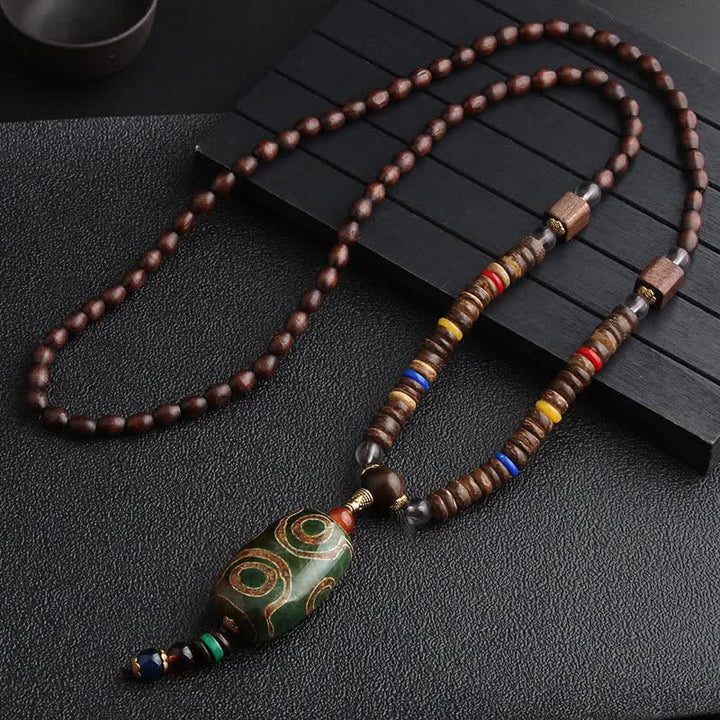 Buddha Stones Turkusowe Koraliki Dzi Koło Modlitewne Naszyjnik Medytacyjny Z Drewna Wenge - Dzi Bead - image 5