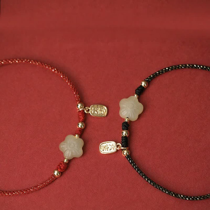 Buddha Stones Bransoletka ochronna Lucky Hetian Cyan Jade Floral z regulowanym sznurkiem - image 13