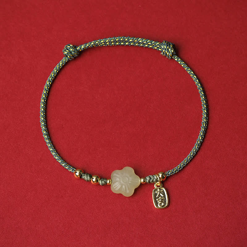Buddha Stones Bransoletka ochronna Lucky Hetian Cyan Jade Floral z regulowanym sznurkiem - Zielony (obwód nadgarstka: 15–19 cm) - image 4