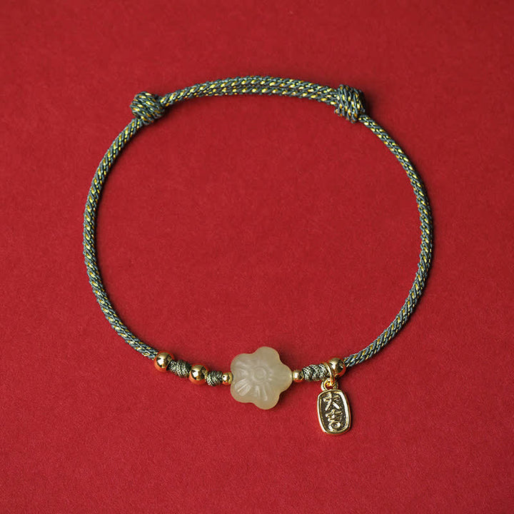 Buddha Stones Bransoletka ochronna Lucky Hetian Cyan Jade Floral z regulowanym sznurkiem - Zielony (obwód nadgarstka: 15–19 cm) - image 4