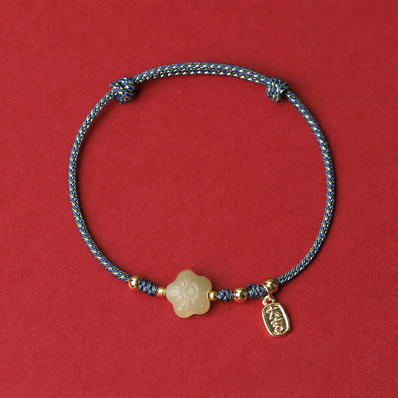 Buddha Stones Bransoletka ochronna Lucky Hetian Cyan Jade Floral z regulowanym sznurkiem - Niebieski (obwód nadgarstka: 15–19 cm) - image 3