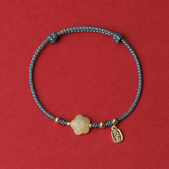 Buddha Stones Bransoletka ochronna Lucky Hetian Cyan Jade Floral z regulowanym sznurkiem - Niebieski (obwód nadgarstka: 15–19 cm) - image 3