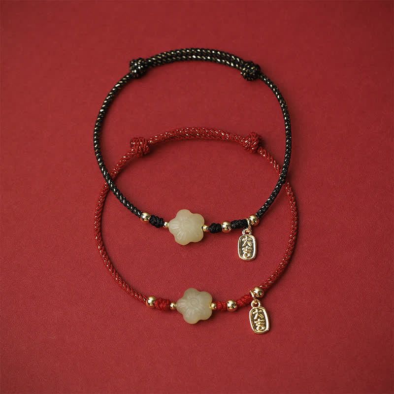 Buddha Stones Bransoletka ochronna Lucky Hetian Cyan Jade Floral z regulowanym sznurkiem - image 10
