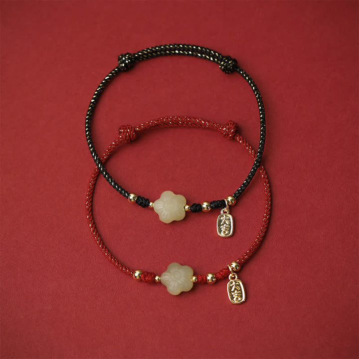 Buddha Stones Bransoletka ochronna Lucky Hetian Cyan Jade Floral z regulowanym sznurkiem - image 10