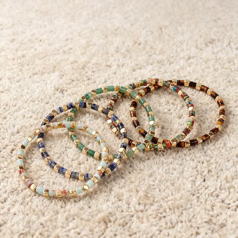 Buddha Stones Bransoletka wzmacniająca z naturalnych koralików w kształcie beczki z jaspisu Blue Spot Green Aventurine - image 13