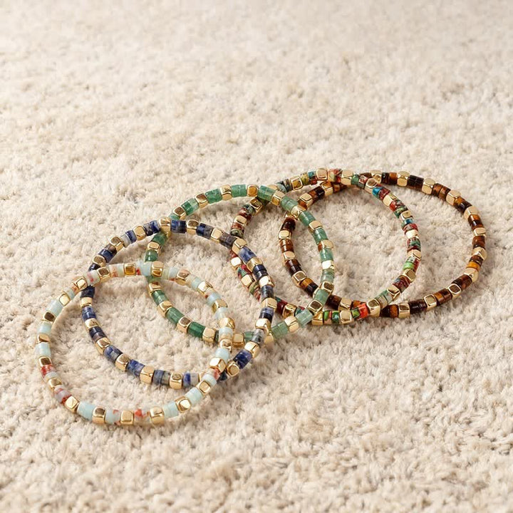 Buddha Stones Bransoletka wzmacniająca z naturalnych koralików w kształcie beczki z jaspisu Blue Spot Green Aventurine - image 13