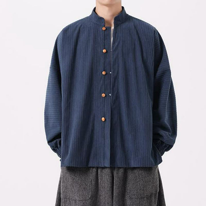 Buddha Stones Jesienno-zimowa, swobodna męska kurtka w stylu Tang z kołnierzykiem stójkowym i guzikami - MidnightBlue - US/UK/AU46， EU56 (5XL) - image 0