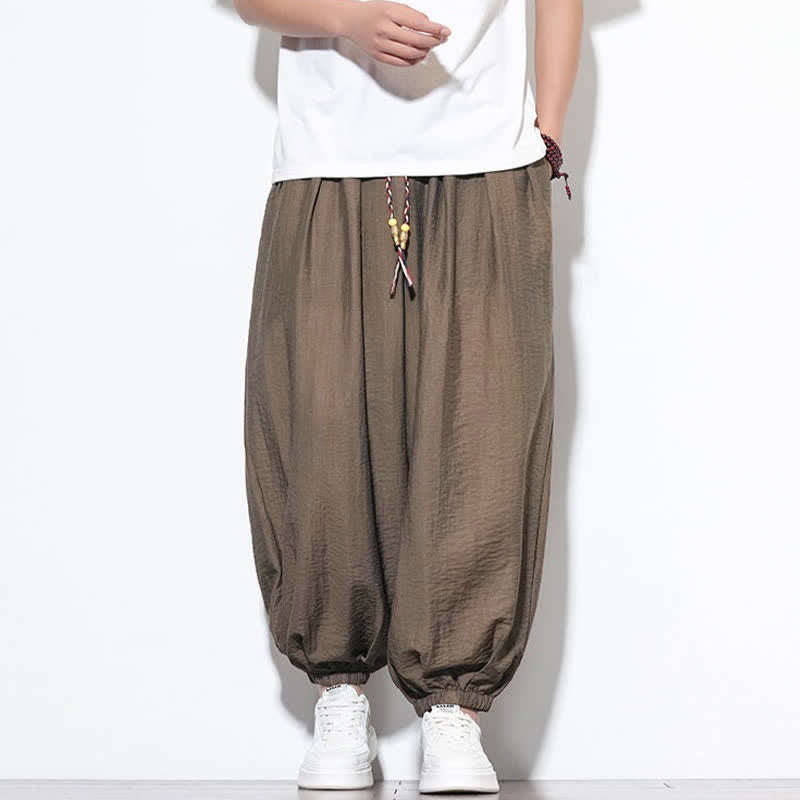 Buddha Stones Letnie, swobodne spodnie w stylu boho, ściągane sznurkiem, męskie, haremki z kieszenią - Sjena - US/UK/AU46， EU56 (5XL) - image 18