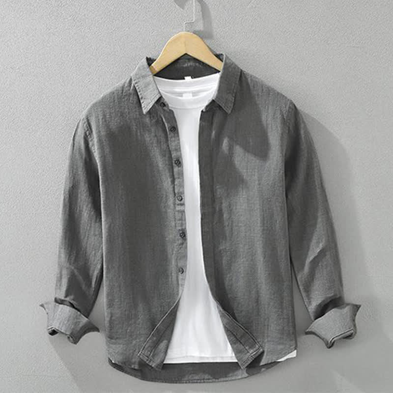 Buddha Stones Koszule męskie z długim rękawem, wiosenno-jesienne, minimalistyczne, zapinane na guziki, z solidnej ramii - DimGray - US/UK/AU42， EU52 (3XL) - image 0