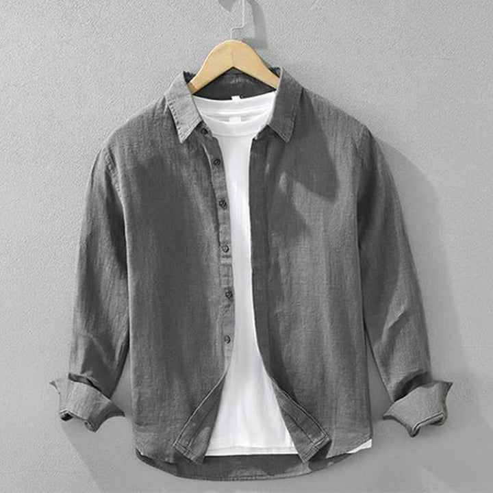 Buddha Stones Koszule męskie z długim rękawem, wiosenno-jesienne, minimalistyczne, zapinane na guziki, z solidnej ramii - DimGray - US/UK/AU42， EU52 (3XL) - image 0