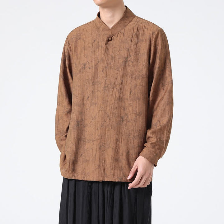 Buddha Stones Koszule męskie z długim rękawem w stylu wiosennym Tang, minimalistyczne, z kołnierzykiem stójkowym i abstrakcyjnym wzorem - image 8