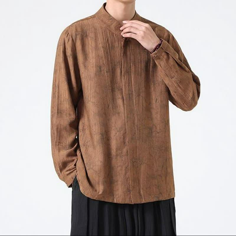 Buddha Stones Koszule męskie z długim rękawem w stylu wiosennym Tang, minimalistyczne, z kołnierzykiem stójkowym i abstrakcyjnym wzorem - image 7