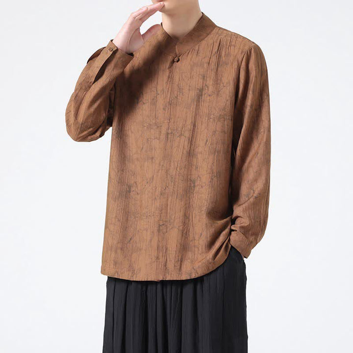 Buddha Stones Koszule męskie z długim rękawem w stylu wiosennym Tang, minimalistyczne, z kołnierzykiem stójkowym i abstrakcyjnym wzorem - image 9