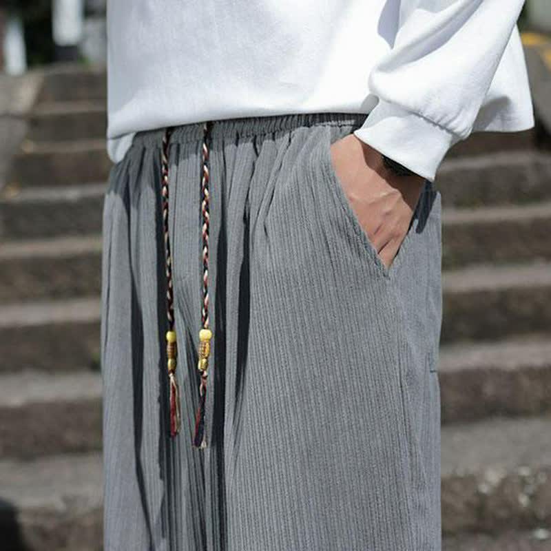 Buddha Stones Spodnie męskie w stylu vintage, jesienno-zimowym, z prostymi nogawkami i kieszeniami, z solidnego sztruksu, ściągane sznurkiem - image 16