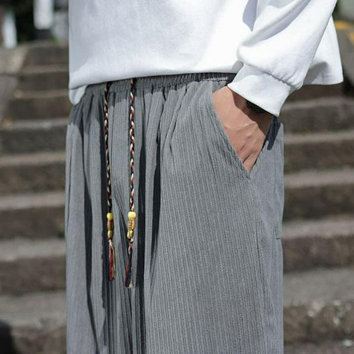 Buddha Stones Spodnie męskie w stylu vintage, jesienno-zimowym, z prostymi nogawkami i kieszeniami, z solidnego sztruksu, ściągane sznurkiem - image 16
