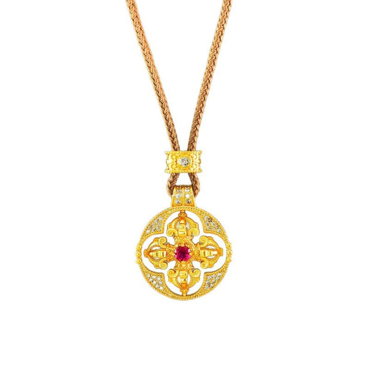 Buddha Stones Naszyjnik z pozłacanego mosiądzu z okrągłym wisiorkiem o mocy duchowej Vajra - image 12