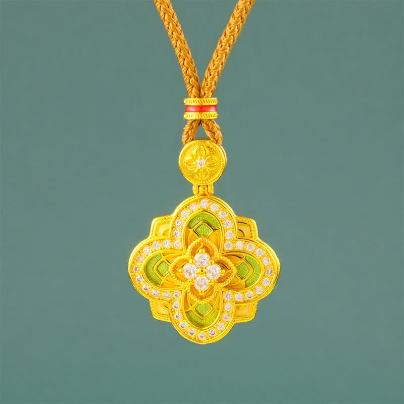 Buddha Stones Naszyjnik z kompasem Ruyi z begonii i miedzi pokrytej złotem - Begonia Golden Rope - image 0