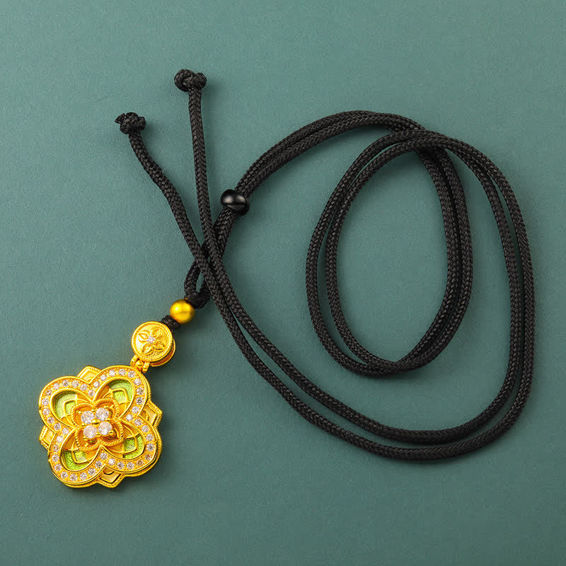 Buddha Stones Naszyjnik z kompasem Ruyi z begonii i miedzi pokrytej złotem - Begonia Black Rope - image 9