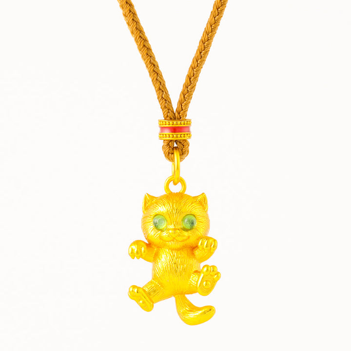 Buddha Stones Naszyjnik z uziemiającym wisiorkiem z mosiądzu w kolorze złotym w kształcie kota szczęścia - image 4