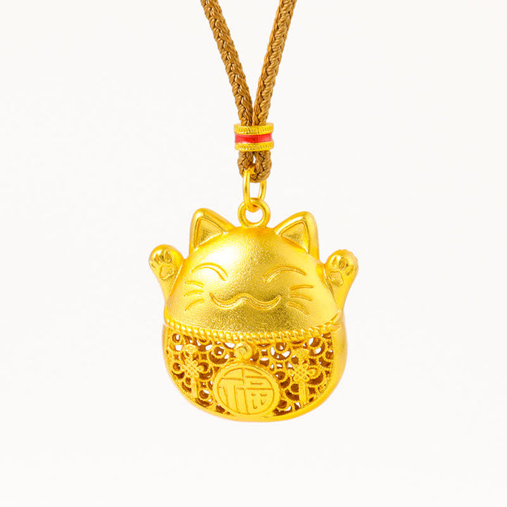 Buddha Stones Naszyjnik z plecionej liny z pozłacanego mosiądzu z motywem kota Fu, który przynosi szczęście - image 10