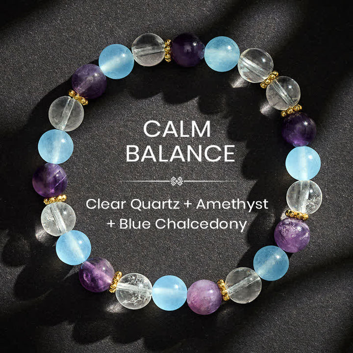 Buddha Stones Bransoletka ochronna z koralików kwarcu, ametystu i niebieskiego chalcedonu - Kwarc przezroczysty (ochrona ♥ leczenie) - image 0