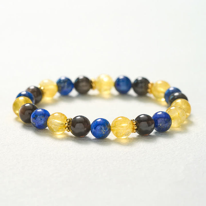 Buddha Stones Bransoletka Serenity z koralików obsydianu cytrynu i lapis lazuli w srebrnym połysku - image 10
